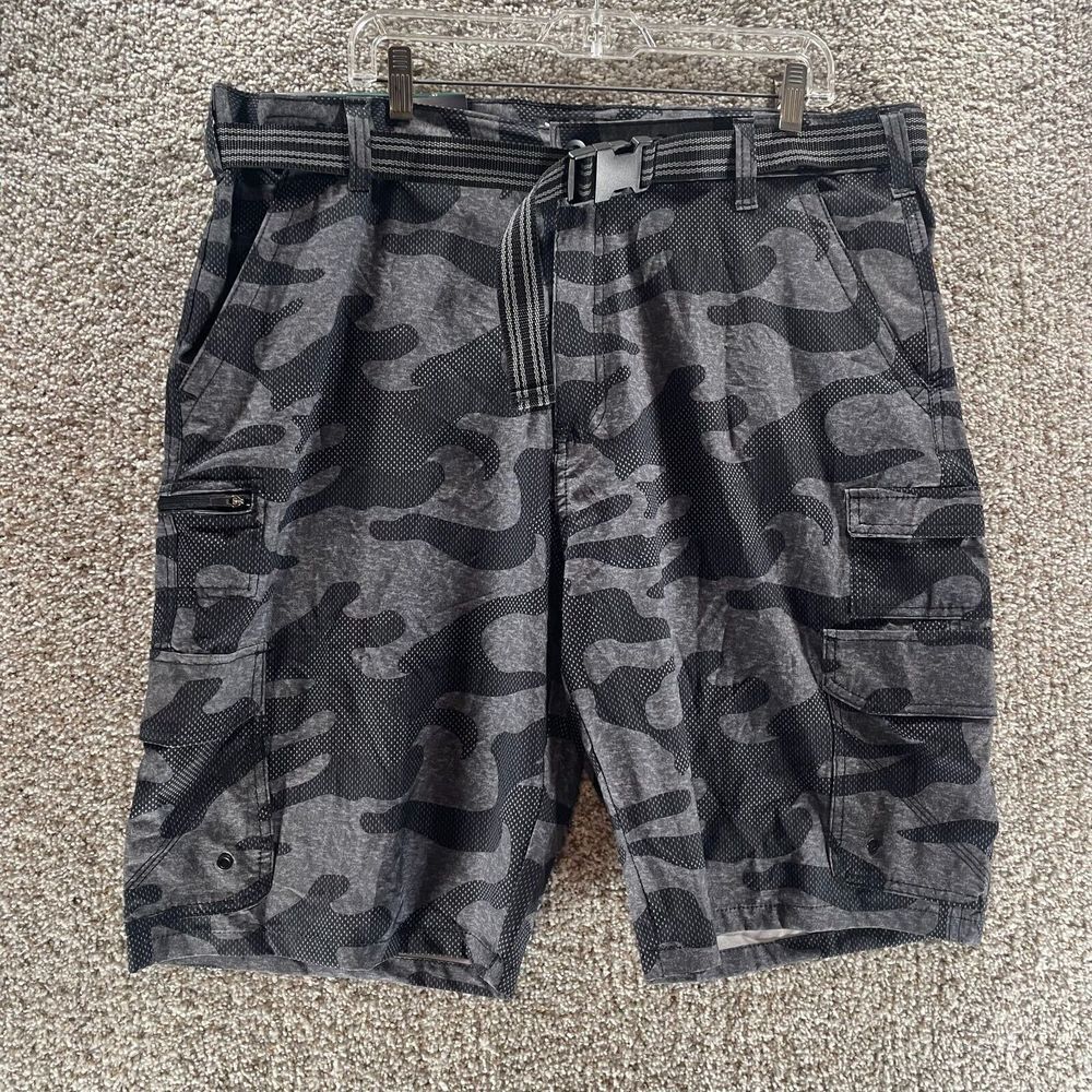Iron Co Shorts Adult 40 Black Gray Camo Cargo Pockets Hybrid‎ Performance Mens